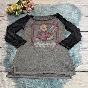 Marvel Gray Guardians of the Galaxy Baby Groot Burnout Ringer Tee sz S